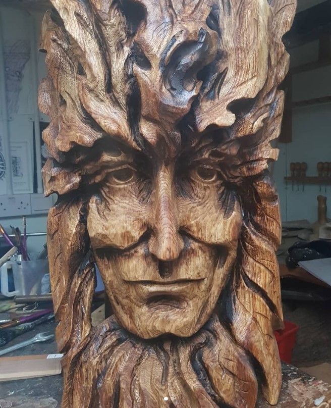 A Green Man carved in Oak