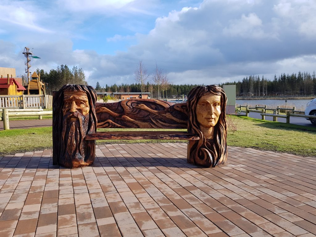 The Children of Lír wooden bench at Centre Parcs Longford Forest
